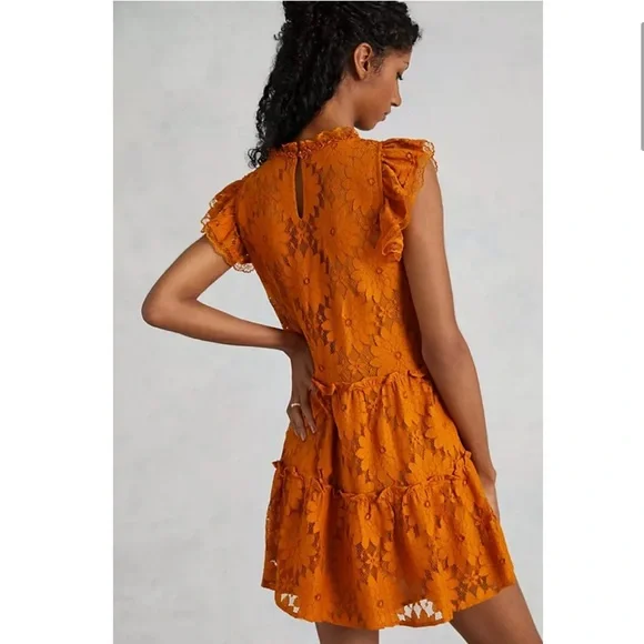 ANTHROPOLOGIE: Golden Floral Lace Dress - Picture 3 of 8